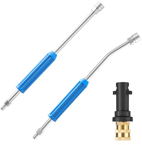 Tool Daily 17 Pressure Washer Extension Wand for K2-K7, 30° Curved | Extension Lance with Adapter, Stainless Steel, Blue Grip Handle, for Hard-to-Reach Areas, 1/4 Quick Connect, 4000 PSI