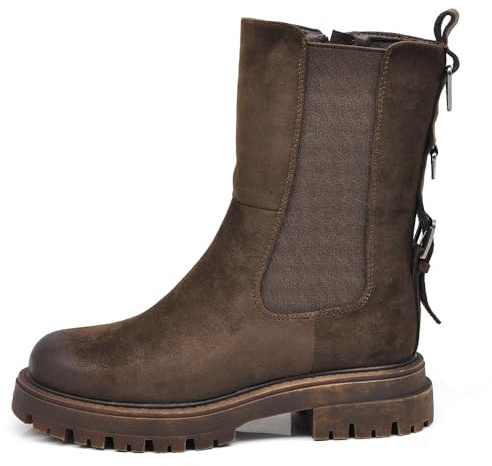 IF Stivali Biker Ciclista Stivaletti Chelsea Donna con Suola Spessa Chunky 3 Fibbie Posteriori MP2747-3 T.moro N.38