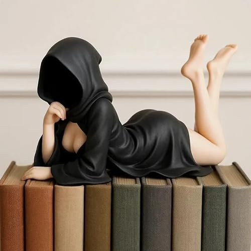 KARLOR Escultura gótica para mujer con túnica negra, sexy gótica femenina, escultura, decoración de mesa, estatua, figura de niña, adornos, Halloween, escritorio, estantería, decoración del coche (C)