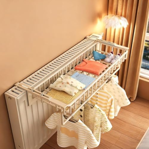 Over Radiator Shelf, Radiator Shelf Hollow Design, Clothes Drying Rack for Balcony Railings Windowsill Living Room Bedroom, No Drilling(White,60cm/24in)