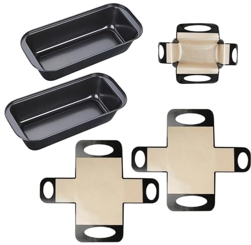 PORFOYO Juego de 2 moldes para pan, 25,7 x 13 x 5,8 cm, acero inoxidable, forma rectangular con 2 esteras de hornear, antiadherente, molde para pan tostado, hornear para horno