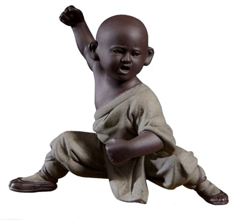 ZDHC Kung Fu Shaolin munk staty söt keramisk kinesisk kampsport hållning skulptur meditation zen hem konstverk för kontor bokhylla skrivbordsdekor (Off White B)