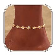 HARJJME Fußkettchen für Damen 18K Vergoldet Wasserfest Fussketten für Frauen Gold Verstellbar Boho Fußkette Gänseblümchen Perlen Fusskette Sommer Strand Fußschmuck Geschenk für Teenager Mädchen