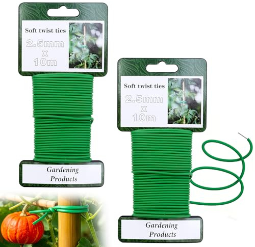 SINOTATO 20 m de alambre verde para jardín con cortador, 2,5 mm, alambre flexible para plantas, engomado para jardinería, tomates, uvas, alambre suave para plantas para entrenamiento de estrés