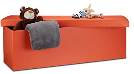 Relaxdays Faltbare Sitzbank HxBxT 38 x 114 x 38 cm, orange | XL Kunstleder Sitztruhe, Aufbewahrungsbox mit viel Stauraum