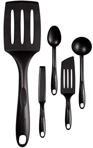 Tefal Bienvenue Küchenhelfer-Set bestehend aus Pfannenwender, Schöpfkelle, Schaumlöffel, Suppenkelle, Löffel, Soßenlöffel, Schwarz, Kunststoff