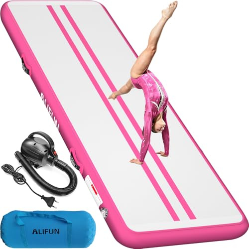 ALIFUN Air Matte Track, 2m/3m/4m/6m Aufblasbar Gymnastikmatte, Turnmatte, Tumbling Matten 10/20cm hoch mit Luftpumpe Geeignet für zu Hause,Fitnessstudio, Training, Cheerleading, Schwimmbad