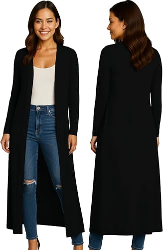 Re Tech UK Gilet Long - pour Femme - col/Manches Longues - Style Boyfriend/léger - Noir - XXL EU 48-50 (Grande Taille)