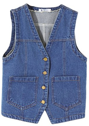TRENDY XU Womens Denim Vest Buttoned Waistcoat V-Neck Short Paragraph Sleeveless Jacket Jean Button Down Gilet Top (UK, Alpha, M, Regular, Regular, Dark blue)