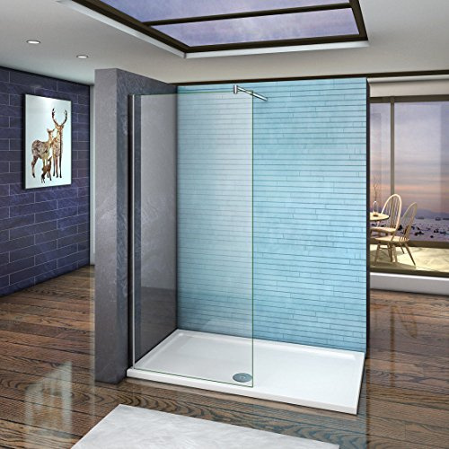 60x200cm Walk in Duschwand Duschtrennwand 8mm Easy-clean Nano Glas Duschabtrennung mit Stabilisierungsstange F123