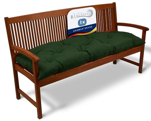 Beautissu Garden Bench Cushion 3 Seater 150x50x10 cm - Comfortable Dark Green Outdoor Swing Chair Seat Garden Furniture Cushions Patio Pads - Flair BK