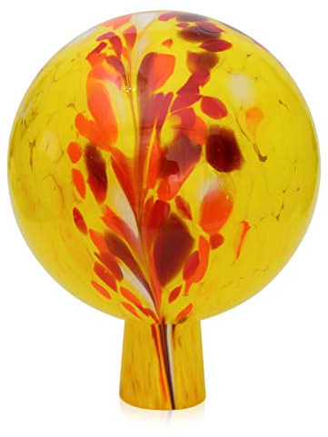 Lauschaer Glas Gartenkugel Rosenkugel aus Glas mit Granulat gelb h 15 cm, d 12cm mundgeblasen handgeformt