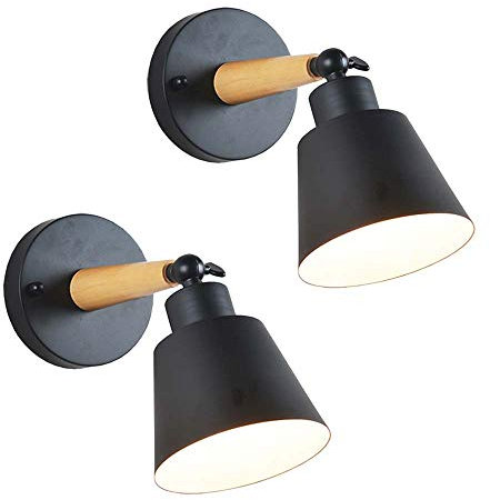 Chao Zan 2 Stück- Wandleuchte verstellbare Wandlampe aus Metall in Schwarz, E27-Fassung, max 60 Watt, Wandspot im Retro/Vintage Design, für LED Leuchtmittel geeignet,Kinderzimmer,Arbeitszimmer