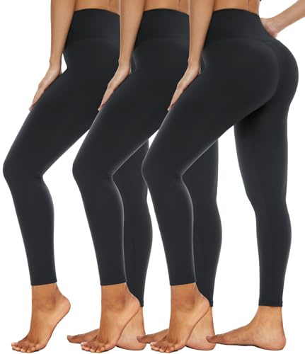 Leggings for Women 3 Pack Black -High Wasited Tummy Control Yoga Pants Clothing for Athletics Workout Gym Running Exercise Sports Overnight Cycling Deportivas Pole Barre Motion(3 PCS Black,S-M)