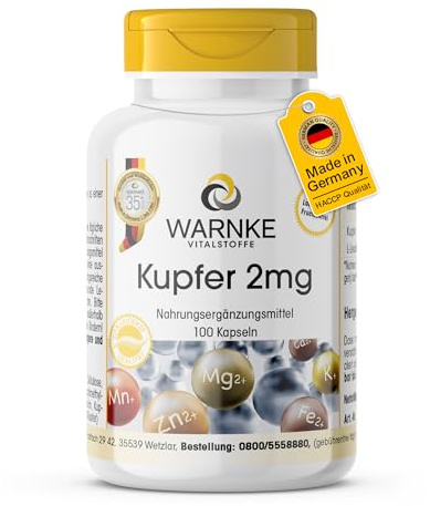 Rame 2mg - 100 capsule vegane da rame bisglicinato | Warnke Vitalstoffe - Qualità da farmacia tedesca