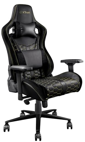 Trust Gaming GXT 712 Resto Pro Gaming Stuhl, 360° Drehbar, Veganem PU-Leder, Anpassbarer Ergonomischer Bürostuhl mit Abnehmbaren Kissen, Schreibtischstuhl für Computer, Gamer Stuhl, Schwarz
