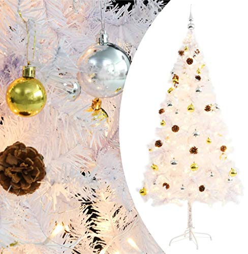 vidaXL Künstlicher Weihnachtsbaum mit Beleuchtung & Kugeln Weiß 180 cm