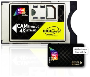 DIGIQUEST Módulo CAM tivùsat 4K Ultra HD Ci+ | TV vía satélite sin decodificador | Tarjeta Inteligente incluida | Vale Infinity+ de 1 Mes Incluido | Certificada tivùsat 4K Ultra HD