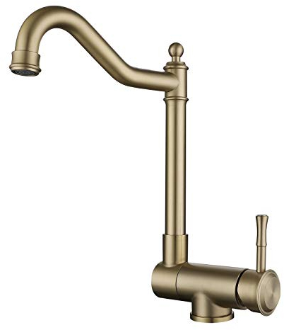 SJQKA Vorfenster Küchenarmatur,Wasserhahn Küche Umklappbar,Vorfenster Armatur Für Küche Mischbatterie Drehbar,Hergestellt Aus Edelstahl 304 In Lebensmittelqualität (Gebürstetes Gold)