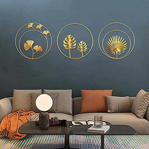 Opaltool Gold Wanddeko Wohnzimmer, 3 Stück Eisen Wandskulpturen Wanddeko aus Metall Natur Gingko Biloba Wohnzimmer Schlafzimmer Wand Home Decoration