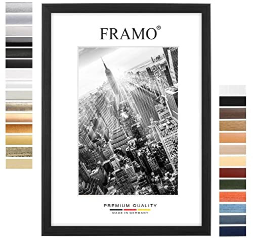 FRAMO Marco de fotos (22 x 28 cm), marco de madera de densidad media de 35 mm de ancho con cristal sintético irrompible y antirreflejo y panel trasero estable