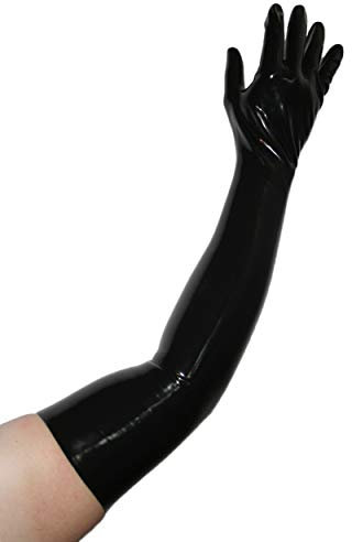 Rubberfashion Paire de gants en latex - unisexe - long montant jusqu'en haut du bras noir 0.4mm XL