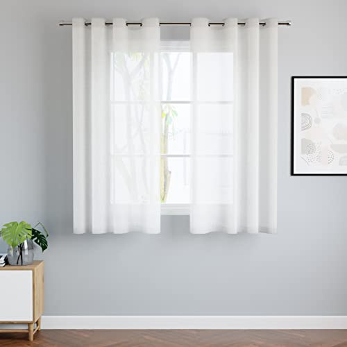 Encasa XO Voile Gardinen mit Ösen aus Baumwolle und Weiß Textur – 2er Set – Halbtransparente Vorhänge für Fenster, Wohnzimmer, Balkon, Schlafzimmer 140x137 cm