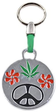 Claro Schmuck Porte-clés en métal - Épaisseur : 2 mm - Cordon en cuir synthétique - Longueur totale : environ 9 à 11 cm, Hippie, taille unique