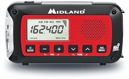 Midland ER40 Emergency Crank Radio - Solar Panel, Hand Crank, SOS Strobe Flashlight, NOAA Weather Alert, Digital AM/FM With Clock - Rechargeable Battery