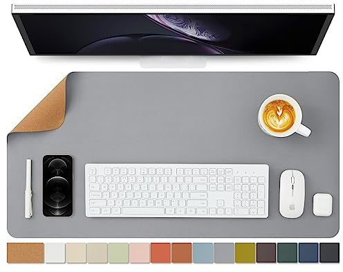 Kork Schreibtischunterlage - Doppelseitige Schreibtischauflage für Büro und Zuhause - Als große Mausunterlage und Schreibtischmatten auf Schreibtischen（Grau、80cmx40cm）