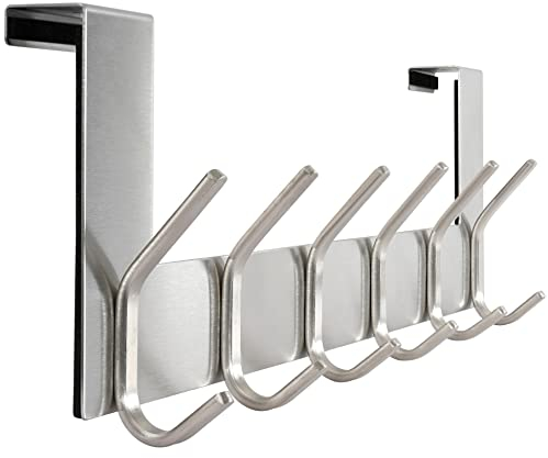 WEBI Appendiabiti da Porta,Acciaio Inox Attaccapanni da Porta,Gancio Porta,Appendino da Porta con 6 Ganci,2.1cm,Argento