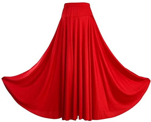 dPois Damen Tanzrock Lang Maxi Bauchtanz Flamenco Rock High Waist Swing Rock Bauchtanz Standard Tanz Performance Kostüm