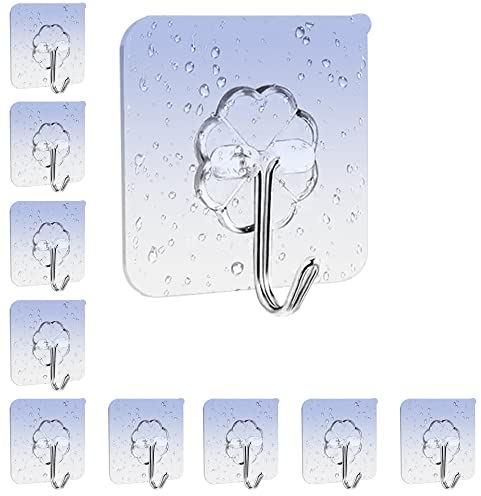 Elodyunhc 10 Pezzi Ganci Adesivi Trasparenti, Ganci Autoadesivi Impermeabile Bagno Ganci Portasciugamani Gancio Adesivo per Cappotti Sciarpe Asciugamani Borse Chiavi in Bagno Cucina Ufficio