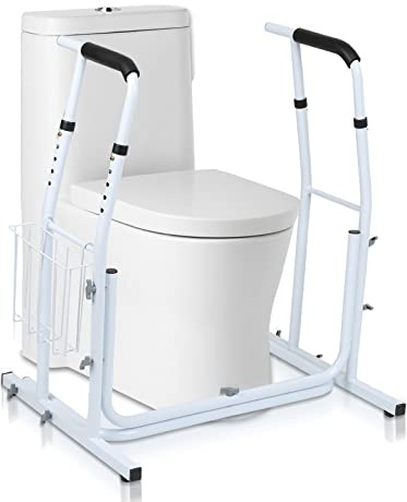 Ansobea Mobile Aufstehhilfe Toiletten Höhenverstellbar Toilettenstützgestell,WC Stützgestell mit Ablagekorb,aufstehhilfe bett senioren Geeignet für ältere Menschen und Verletzte -Weiß