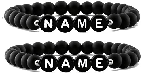 Partnerarmbänder | 2 STÜCK | Personalisierte Armbänder | Perlenarmband | Onyx PerlenIndividueller | Schmuck für Herren und Frauen | Geschenk für Paare