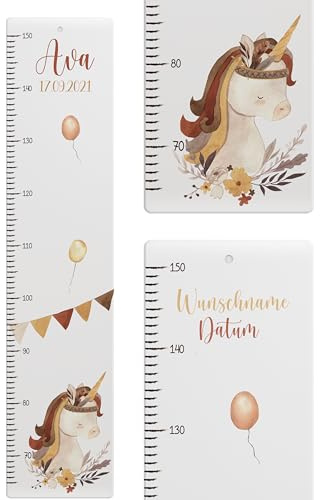 Kidsmood - Personalisierte Messlatte Kinder aus Aluverbund – Hochwertige Messleiste & Wand-Deko für Kinderzimmer mit zauberhaftem Einhorn – Tolles Taufgeschenk für Mädchen & Jungen - Skala 65-140cm