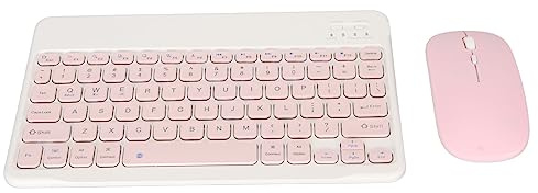 Jectse Tastiera e Mouse Bluetooth, Combinazione Tastiera e Mouse Wireless Ultra Sottile da 10 Pollici, Set Mouse Tastiera Wireless Multidispositivo per Tablet PC Portatile (Rosa)