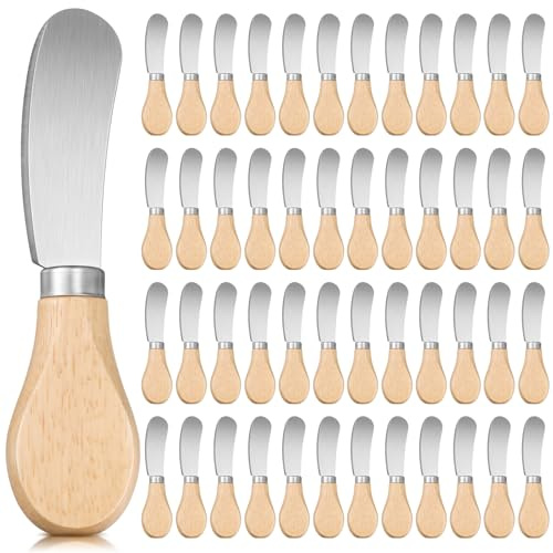 Lanties 48 Pcs Cheese Spreader Knives with Wooden Handle, Stainless Steel Butter Knife Spreader for Charcuterie Board, Sandwich, Appetizers, Cocktail Spreading
