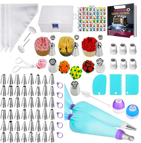AZOMKER Torten Zubehör, Spritzbeutel Mit Tüllen, SpritztüLlen Set, Backset, Backzubehör, Backzubehör Für Torten, Backen Zubehör, Torten Set (129 Stück)
