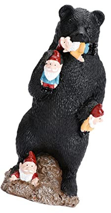 CAXUSD 1pièce Statue De GNOME Noir Décoration De Jardin Originale avec Ours Manger Ornement pour Extérieur Et Intérieur pour Jardins Et Cours