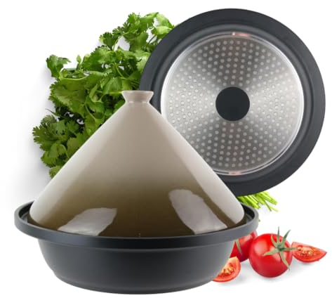 PZL CONCEPT Tajine Induction Tous Feux Diamètre 30 cm - Revêtement antiadhésif - Couvercle Céramique – Fonte d’Aluminium – Marmite, Casserole, Plat pour une Cuisine Orientale Traditionnel