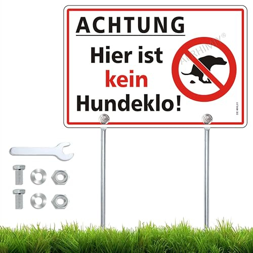 ACHTUNG Kein Hundeklo Schild Reflektierendes Aluminium 20 x 30cm mit 30cm Metallhalterung und Zubehör