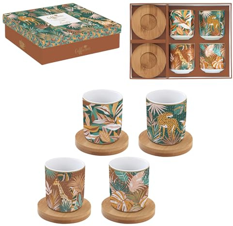 Easy Life COFFRET 4 TASSES A CAFE 11 CL EN PORCELAINE AVEC SOUCOUPE EN BAMBOU
