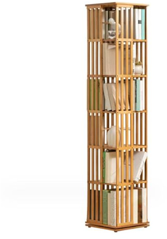 6 Ebenen Drehbares Bücherregal Drehbar Bambus Standregal Ecke Bücherregal, 360° Grad Bücherregale CD/DVD Aufbewahrung Lagerregal, für kleinen Raum, Schlafzimmer, Arbeitszimmer