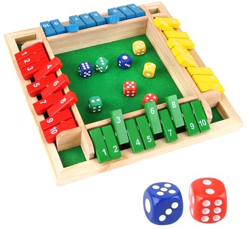 YiliYa Shut The Box Würfelspiel, 2-4 Spieler Familie Holzbrett Tisch Mathe, 8 Würfel Klassische Tischspiele für Klassenzimmer, Zuhause, Party oder Kneipe (Farbe)