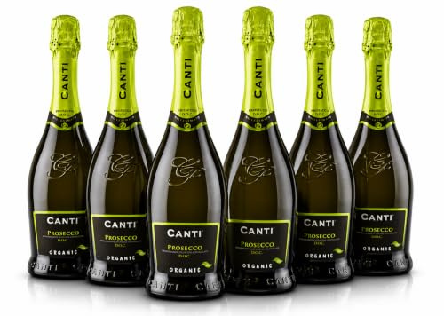 Canti - Prosecco D.O.C. Sparkling Extra Dry Millesimato, Organic Wine 11%, Italian Glera Grape Variety from Veneto, Sweet and Fresh Taste, 6x750 ml