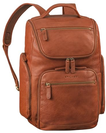 STILORD Reggie XL läderryggsäck män laptop ryggsäck 15–17 tum business ryggsäck stor andningsaktiv läderryggsäck vintage för resor arbete kontor, Maraska – brun, XL