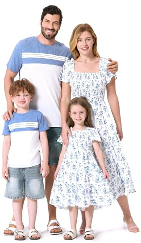 PATPAT Familien Outfits Set Kurzarm Boho-Stil, Partnerlook Mutter Tochter Kleid, Passende T-Shirt & Mutter Kind Kleider Mama Tochter Kleidung Sommer, Couple Paare Damen XL