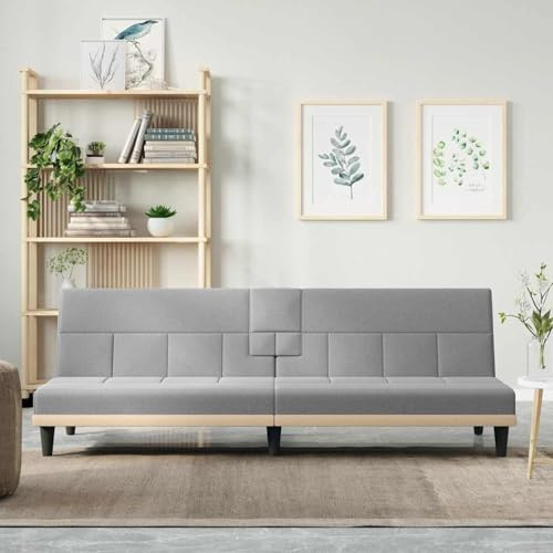Gecheer Sofá Cama de 2 plazas Reclinable,Sofá Cama con portavasos,Sofá con 2 Tipos de Puertos USB,Sofás de salón Moderno Sofá Cama para Salón Oficina Sala de Estar Tela Gris Claro 200 x 89 x 70 cm
