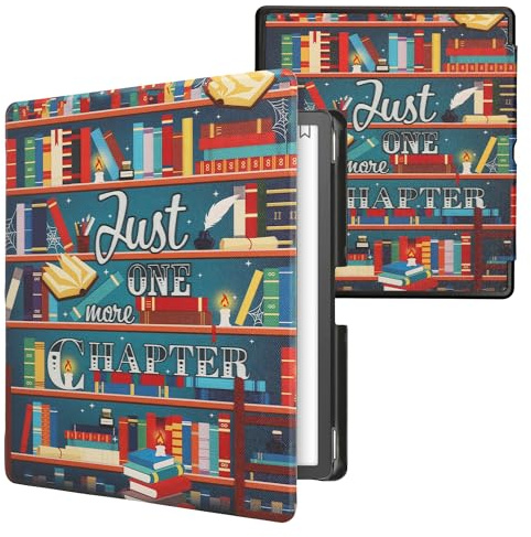 kwmobile Schutzhülle für Amazon Kindle Scribe (2022/2024) Hülle - eReader Flip Case mit Auto Sleep Funktion - Bibliothek Motto mit Mehrfarbig